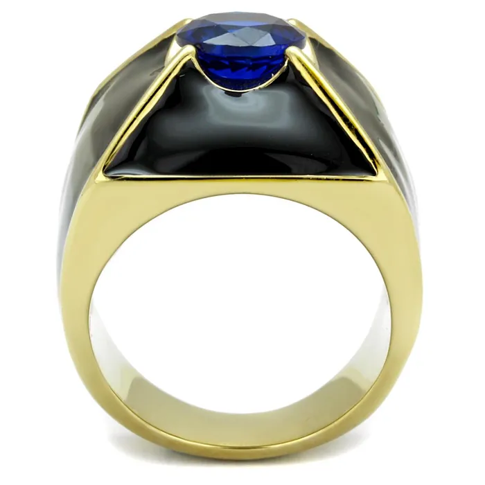Alamode Rings TK2640 IP GoldIon Plating Stainless Steel Ring with AAA Grade CZ in London Blue