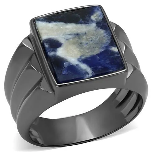 Alamode Rings TK3012 IP Light Black IP Gun Stainless Steel Ring with SemiPrecious Sodalite in Capri Blue Alamode Rings TK3012 IP Light Black IP Gun Stainless Steel Ring with SemiPrecious Sodalite in Capri Blue