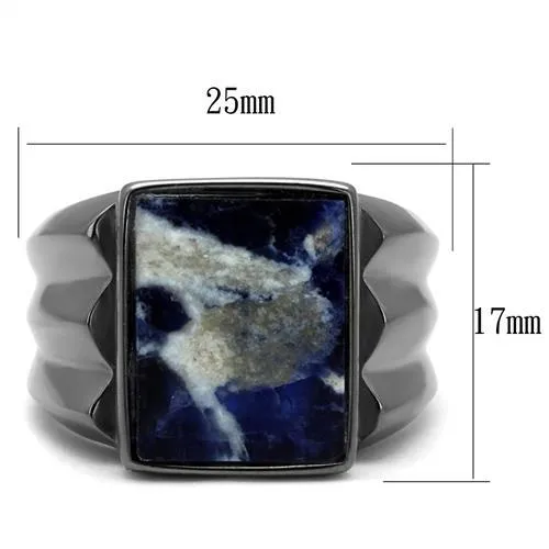 Alamode Rings TK3012 IP Light Black IP Gun Stainless Steel Ring with SemiPrecious Sodalite in Capri Blue