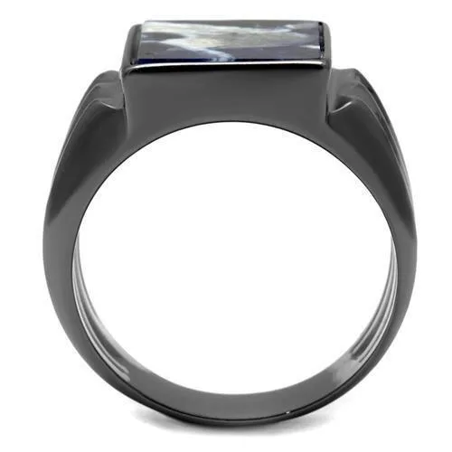 Alamode Rings TK3012 IP Light Black IP Gun Stainless Steel Ring with SemiPrecious Sodalite in Capri Blue