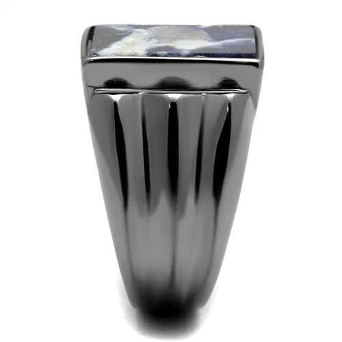 Alamode Rings TK3012 IP Light Black IP Gun Stainless Steel Ring with SemiPrecious Sodalite in Capri Blue