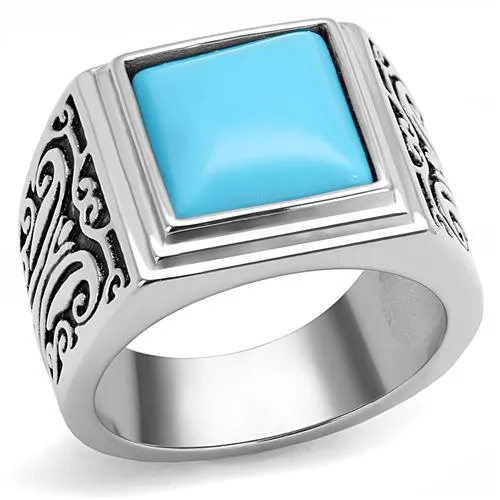 Alamode Rings TK3188 High polished no plating Stainless Steel Ring with Synthetic Turquoise in Sea Blue Alamode Rings TK3188 High polished no plating Stainless Steel Ring with Synthetic Turquoise in Sea Blue