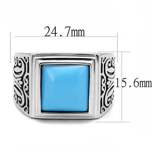 Alamode Rings TK3188 High polished no plating Stainless Steel Ring with Synthetic Turquoise in Sea Blue