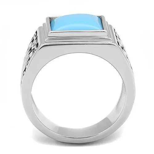 Alamode Rings TK3188 High polished no plating Stainless Steel Ring with Synthetic Turquoise in Sea Blue