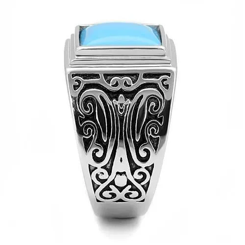 Alamode Rings TK3188 High polished no plating Stainless Steel Ring with Synthetic Turquoise in Sea Blue