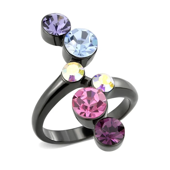 Alamode Rings TK3810 IP Black Ion Plating Stainless Steel Ring with Top Grade Crystal in MultiColor Alamode Rings TK3810 IP Black Ion Plating Stainless Steel Ring with Top Grade Crystal in MultiColor