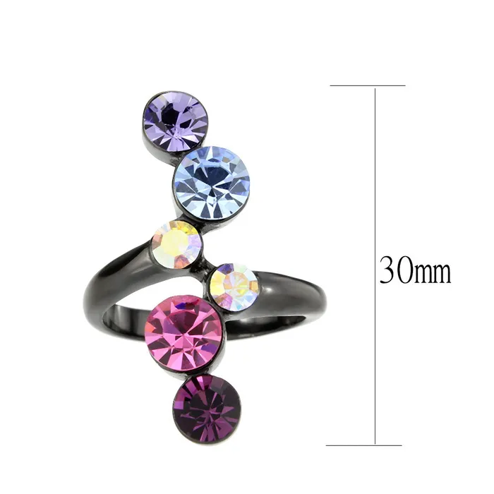 Alamode Rings TK3810 IP Black Ion Plating Stainless Steel Ring with Top Grade Crystal in MultiColor Alamode Rings TK3810 IP Black Ion Plating Stainless Steel Ring with Top Grade Crystal in MultiColor