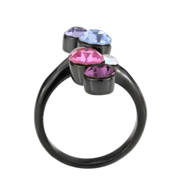 Alamode Rings TK3810 IP Black Ion Plating Stainless Steel Ring with Top Grade Crystal in MultiColor Alamode Rings TK3810 IP Black Ion Plating Stainless Steel Ring with Top Grade Crystal in MultiColor