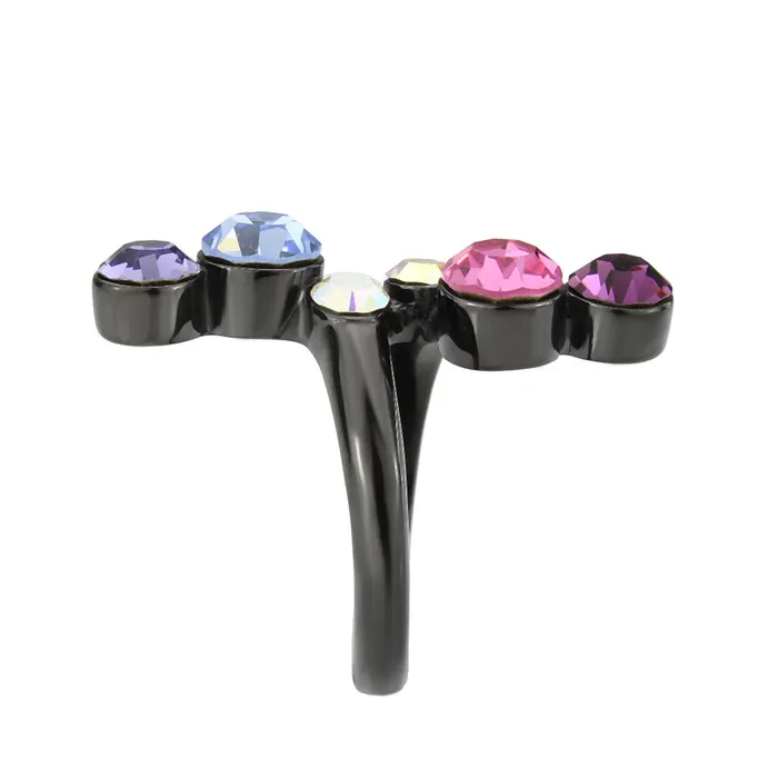 Alamode Rings TK3810 IP Black Ion Plating Stainless Steel Ring with Top Grade Crystal in MultiColor Alamode Rings TK3810 IP Black Ion Plating Stainless Steel Ring with Top Grade Crystal in MultiColor