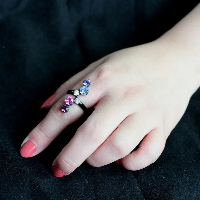 Alamode Rings TK3810 IP Black Ion Plating Stainless Steel Ring with Top Grade Crystal in MultiColor Alamode Rings TK3810 IP Black Ion Plating Stainless Steel Ring with Top Grade Crystal in MultiColor