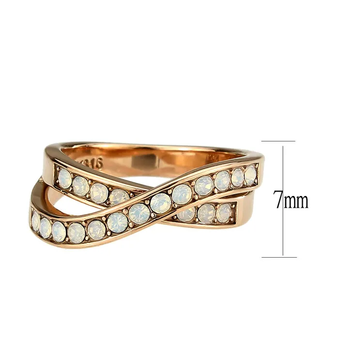 Alamode Rings TK3828 IP Rose GoldIon Plating Stainless Steel Ring with Top Grade Crystal in Fireopal Alamode Rings TK3828 IP Rose GoldIon Plating Stainless Steel Ring with Top Grade Crystal in Fireopal