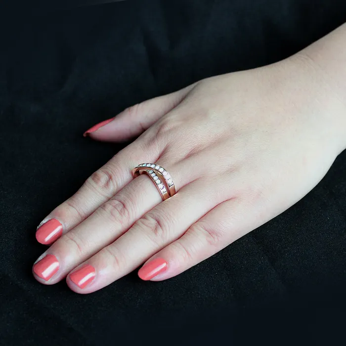 Alamode Rings TK3828 IP Rose GoldIon Plating Stainless Steel Ring with Top Grade Crystal in Fireopal Alamode Rings TK3828 IP Rose GoldIon Plating Stainless Steel Ring with Top Grade Crystal in Fireopal