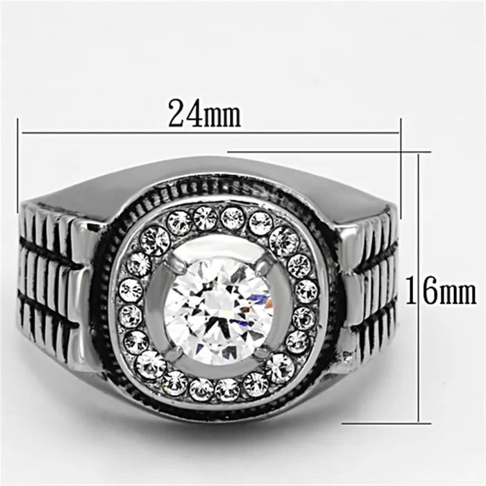 Alamode Rings TK948 High polished no plating Stainless Steel Ring with AAA Grade CZ in Clear