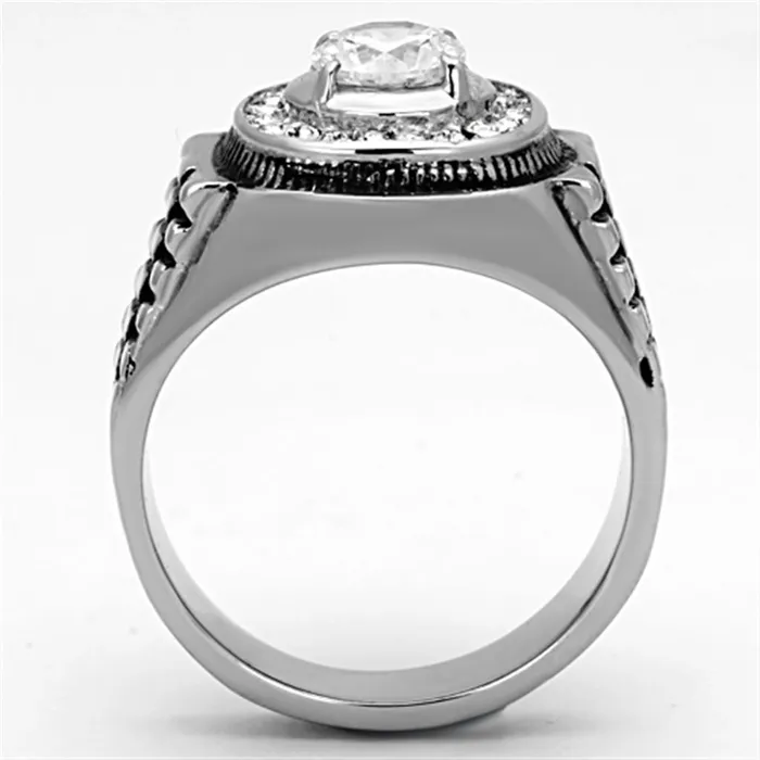Alamode Rings TK948 High polished no plating Stainless Steel Ring with AAA Grade CZ in Clear