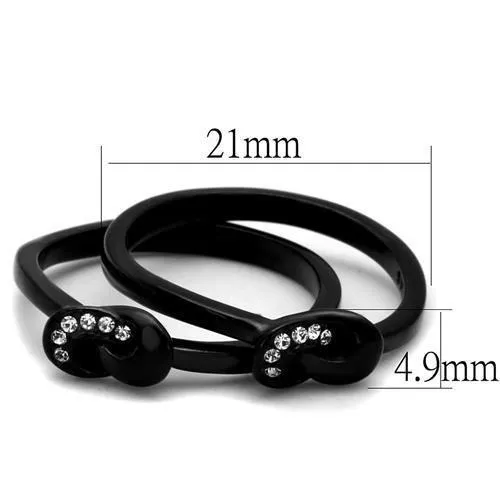 Alamode TK2300 IP BlackIon Plating Stainless Steel Ring with Top Grade Crystal in Clear Rings