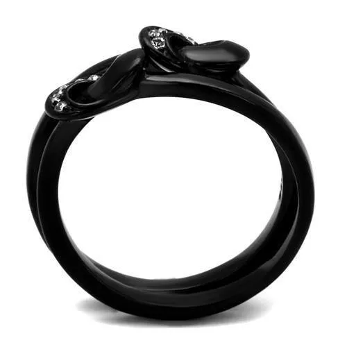Alamode TK2300 IP BlackIon Plating Stainless Steel Ring with Top Grade Crystal in Clear Rings
