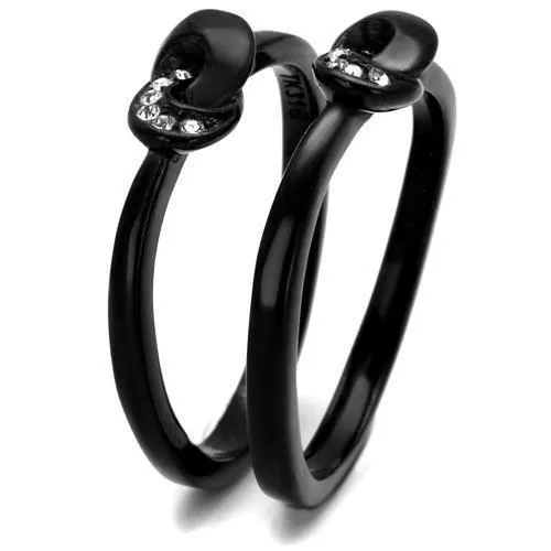 Alamode TK2300 IP BlackIon Plating Stainless Steel Ring with Top Grade Crystal in Clear Rings