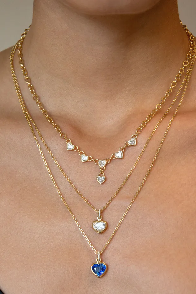 anitako BEZELED BLUE SAPPHIRE HEART PENDANT WITH DIAMOND BAIL Necklaces