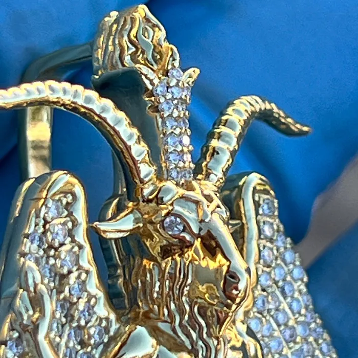 Bling Cartel 14K Gold Plated 925 Sterling Silver Baphomet Moissanite VVS1 Goat Satan Devil Pendant Necklaces Bling Cartel 14K Gold Plated 925 Sterling Silver Baphomet Moissanite VVS1 Goat Satan Devil Pendant Necklaces