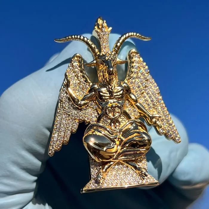 Bling Cartel 14K Gold Plated 925 Sterling Silver Baphomet Moissanite VVS1 Goat Satan Devil Pendant Necklaces Bling Cartel 14K Gold Plated 925 Sterling Silver Baphomet Moissanite VVS1 Goat Satan Devil Pendant Necklaces