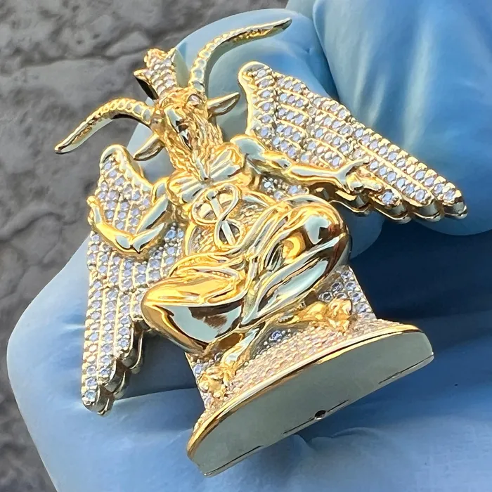 Bling Cartel 14K Gold Plated 925 Sterling Silver Baphomet Moissanite VVS1 Goat Satan Devil Pendant Necklaces Bling Cartel 14K Gold Plated 925 Sterling Silver Baphomet Moissanite VVS1 Goat Satan Devil Pendant Necklaces