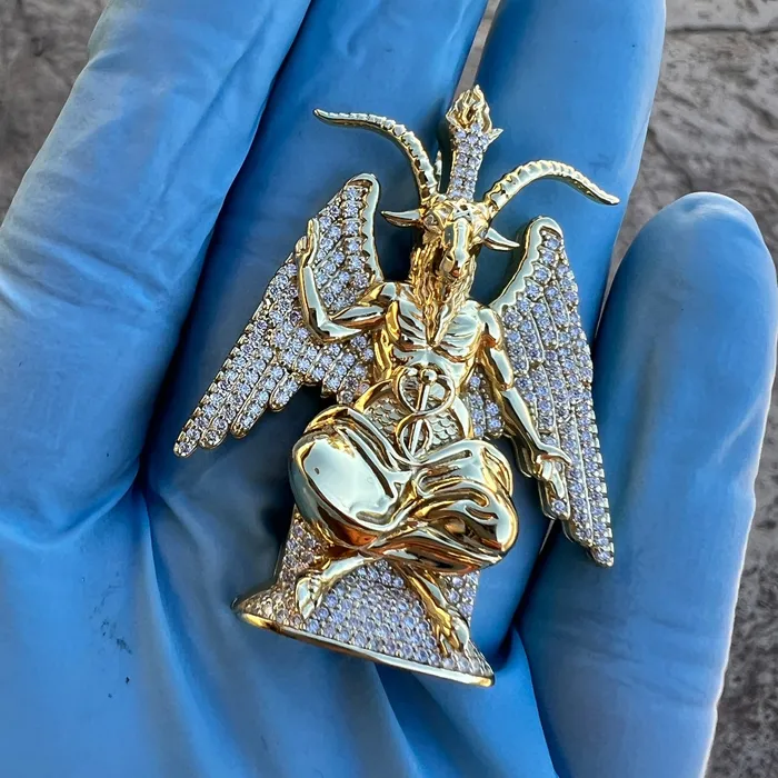 Bling Cartel 14K Gold Plated 925 Sterling Silver Baphomet Moissanite VVS1 Goat Satan Devil Pendant Necklaces Bling Cartel 14K Gold Plated 925 Sterling Silver Baphomet Moissanite VVS1 Goat Satan Devil Pendant Necklaces