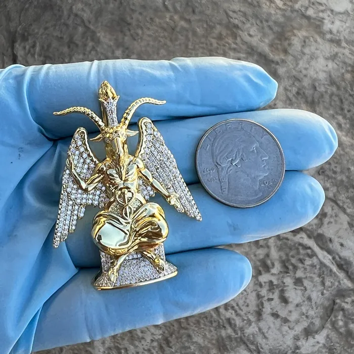 Bling Cartel 14K Gold Plated 925 Sterling Silver Baphomet Moissanite VVS1 Goat Satan Devil Pendant Necklaces Bling Cartel 14K Gold Plated 925 Sterling Silver Baphomet Moissanite VVS1 Goat Satan Devil Pendant Necklaces