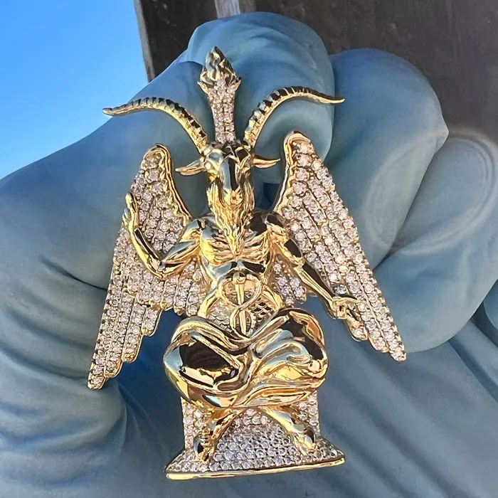 Bling Cartel 14K Gold Plated 925 Sterling Silver Baphomet Moissanite VVS1 Goat Satan Devil Pendant Necklaces Bling Cartel 14K Gold Plated 925 Sterling Silver Baphomet Moissanite VVS1 Goat Satan Devil Pendant Necklaces