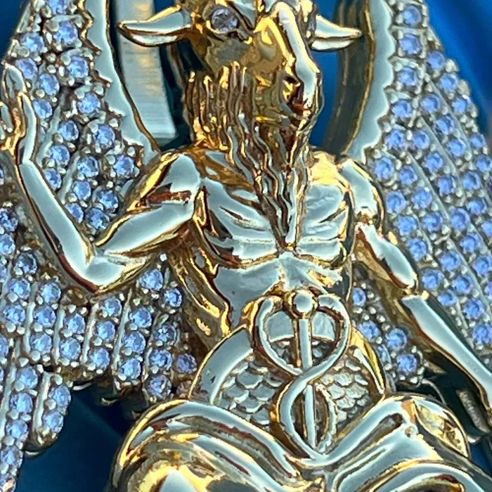 Bling Cartel 14K Gold Plated 925 Sterling Silver Baphomet Moissanite VVS1 Goat Satan Devil Pendant Necklaces Bling Cartel 14K Gold Plated 925 Sterling Silver Baphomet Moissanite VVS1 Goat Satan Devil Pendant Necklaces