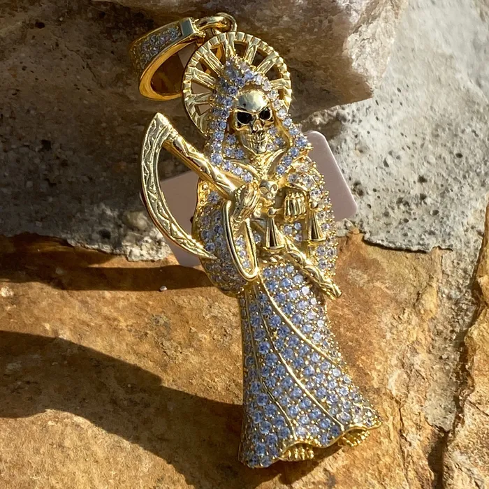 Bling Cartel Admin Necklaces 14k Gold Plated over 925 Sterling Silver La Santa Muerte CZ Pendant