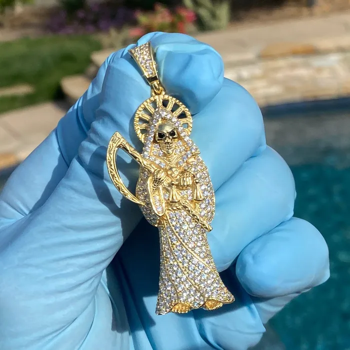 Bling Cartel Admin Necklaces 14k Gold Plated over 925 Sterling Silver La Santa Muerte CZ Pendant