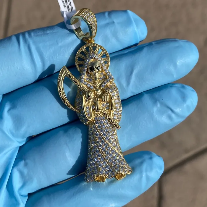Bling Cartel Admin Necklaces 14k Gold Plated over 925 Sterling Silver La Santa Muerte CZ Pendant