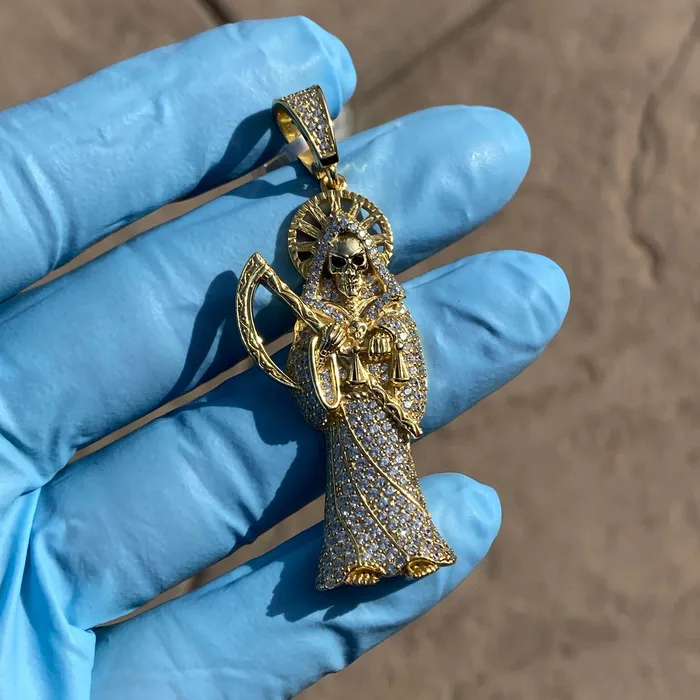 Bling Cartel Admin Necklaces 14k Gold Plated over 925 Sterling Silver La Santa Muerte CZ Pendant