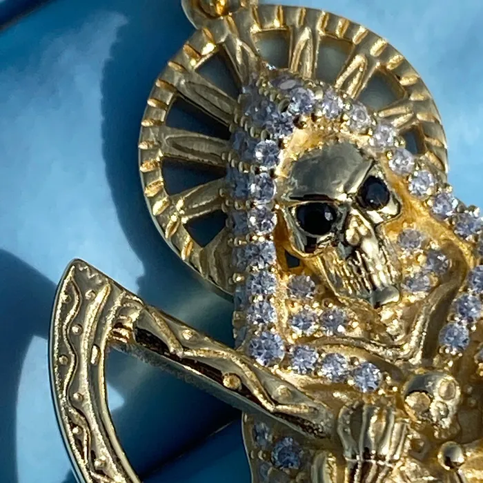 Bling Cartel Admin Necklaces 14k Gold Plated over 925 Sterling Silver La Santa Muerte CZ Pendant