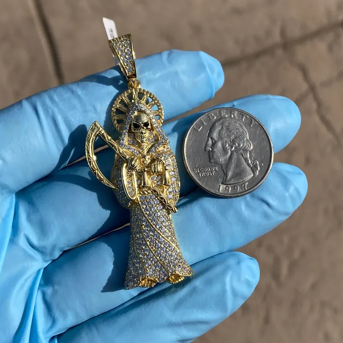 Bling Cartel Admin Necklaces 14k Gold Plated over 925 Sterling Silver La Santa Muerte CZ Pendant