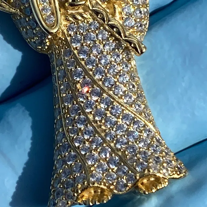 Bling Cartel Admin Necklaces 14k Gold Plated over 925 Sterling Silver La Santa Muerte CZ Pendant