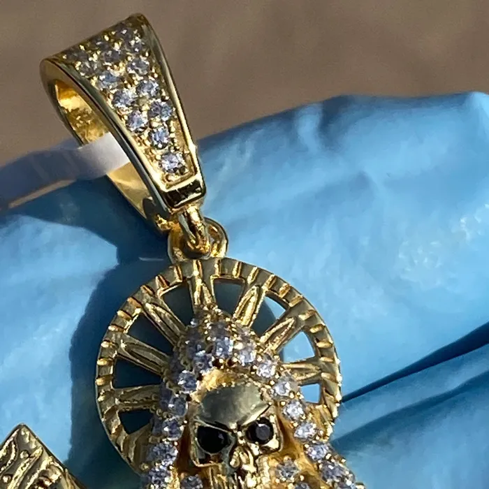 Bling Cartel Admin Necklaces 14k Gold Plated over 925 Sterling Silver La Santa Muerte CZ Pendant