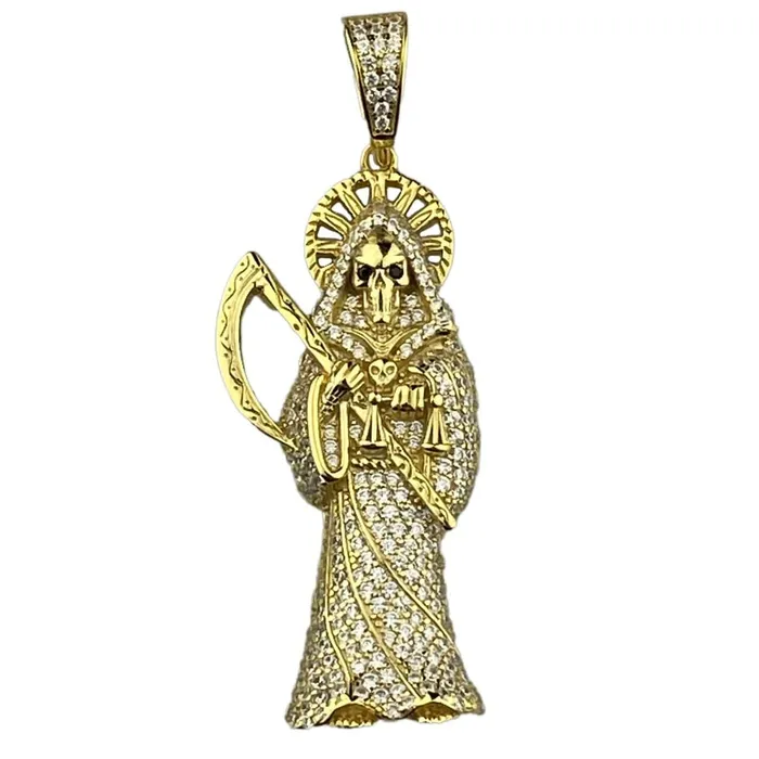 Bling Cartel Admin Necklaces 14k Gold Plated over 925 Sterling Silver La Santa Muerte CZ Pendant