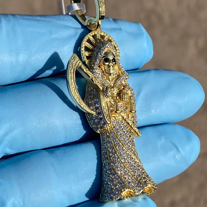 Bling Cartel Admin Necklaces 14k Gold Plated over 925 Sterling Silver La Santa Muerte CZ Pendant