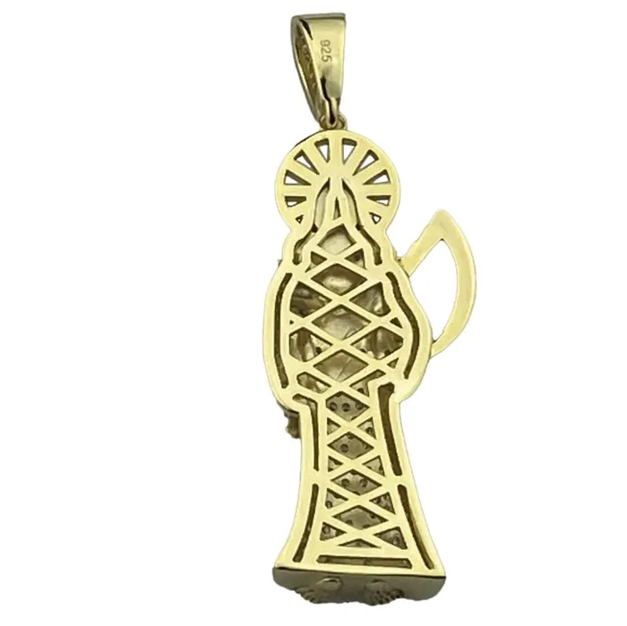 Bling Cartel Admin Necklaces 14k Gold Plated over 925 Sterling Silver La Santa Muerte CZ Pendant