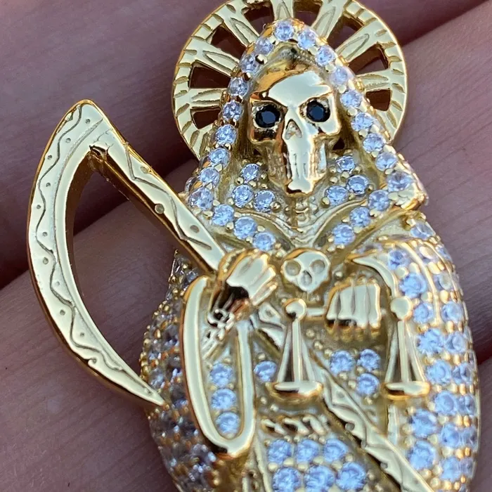 Bling Cartel Admin Necklaces 14k Gold Plated over 925 Sterling Silver La Santa Muerte CZ Pendant