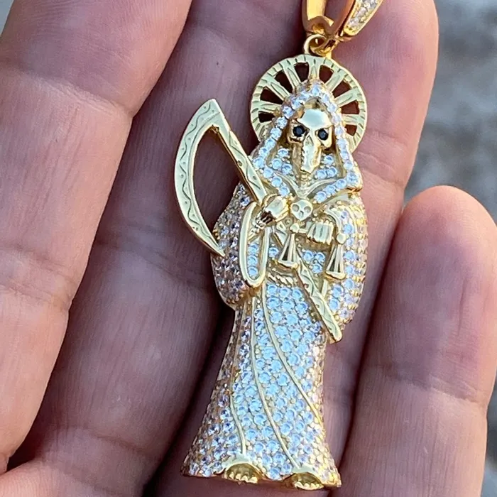 Bling Cartel Admin Necklaces 14k Gold Plated over 925 Sterling Silver La Santa Muerte CZ Pendant