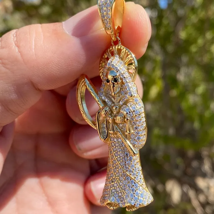 Bling Cartel Admin Necklaces 14k Gold Plated over 925 Sterling Silver La Santa Muerte CZ Pendant