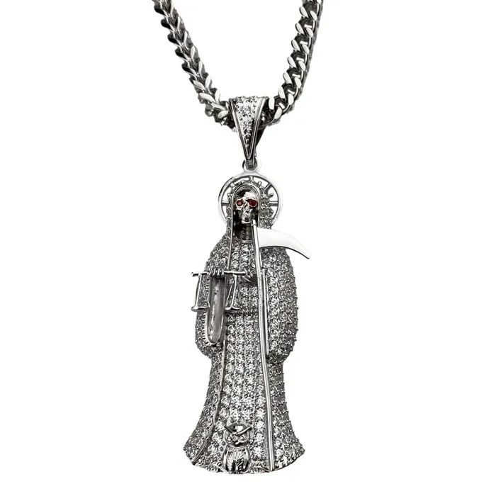 Bling Cartel Admin Necklaces La Santa Muerte Iced Pendant Chain Stainless Steel Franco Necklace 36 Bling Cartel Admin Necklaces La Santa Muerte Iced Pendant Chain Stainless Steel Franco Necklace 36