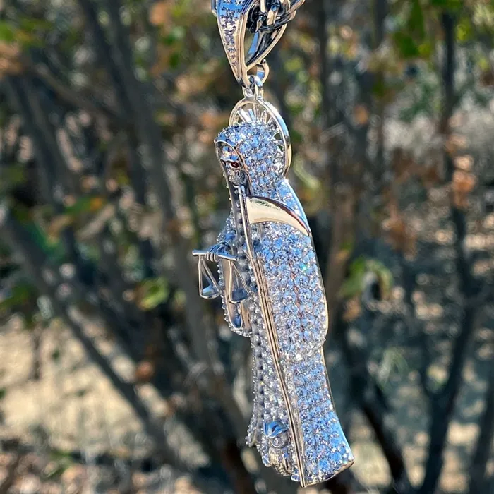 Bling Cartel Admin Necklaces La Santa Muerte Iced Pendant Chain Stainless Steel Franco Necklace 36