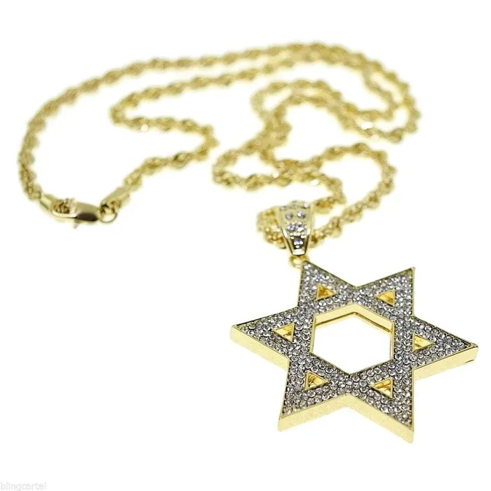 Bling Cartel Admin Necklaces Star Of David Iced Pendant Rope Chain Gold Finish Necklace 30