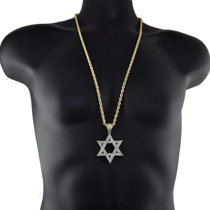 Bling Cartel Admin Necklaces Star Of David Iced Pendant Rope Chain Gold Finish Necklace 30