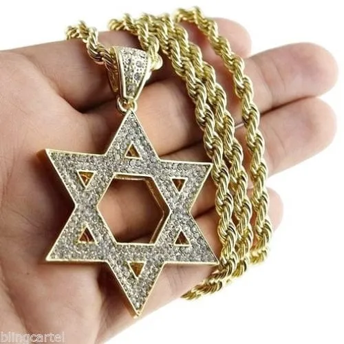 Bling Cartel Admin Necklaces Star Of David Iced Pendant Rope Chain Gold Finish Necklace 30