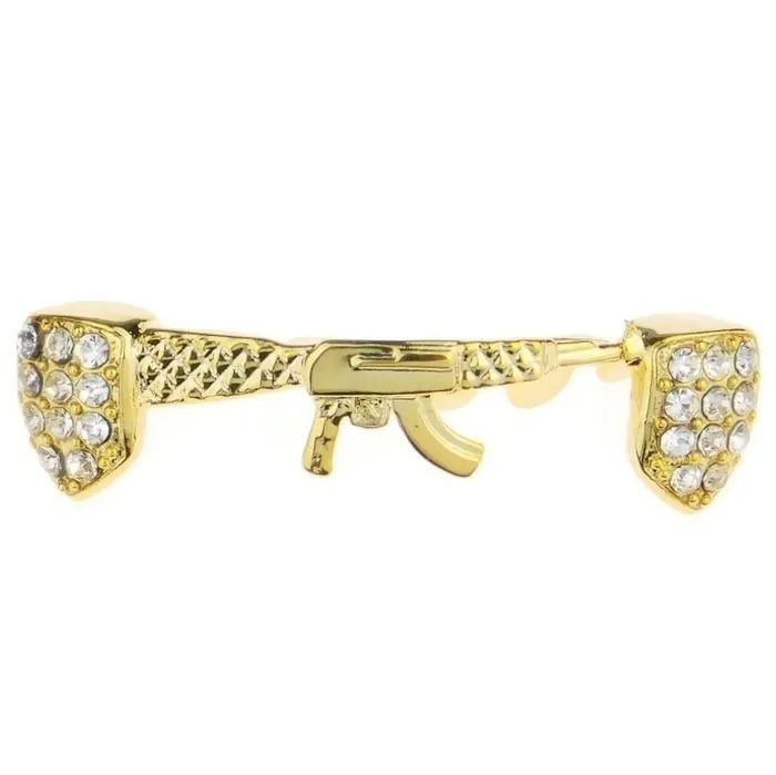 Bling Cartel Admin PreStyled Sets 14K Gold Plated AK47 Gun Bottom Teeth Iced Grillz Bling Cartel Admin PreStyled Sets 14K Gold Plated AK47 Gun Bottom Teeth Iced Grillz