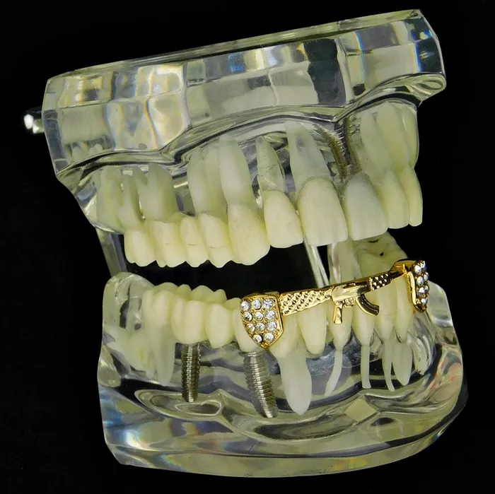 Bling Cartel Admin PreStyled Sets 14K Gold Plated AK47 Gun Bottom Teeth Iced Grillz